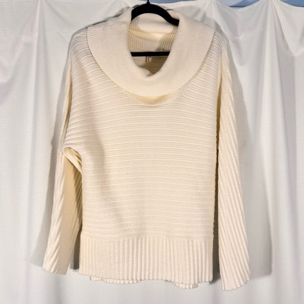 Moth by Anthropologie Cream Ribbed Knit Cowl Neck Sweater